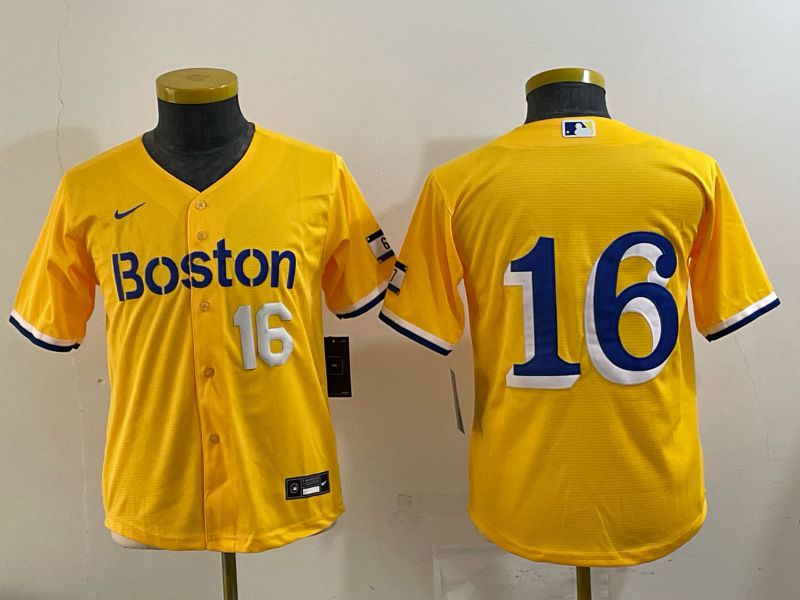 Youth 2025 Boston Red Sox #16 No Name Yellow Nike MLB Jersey 04->youth mlb jersey->Youth Jersey